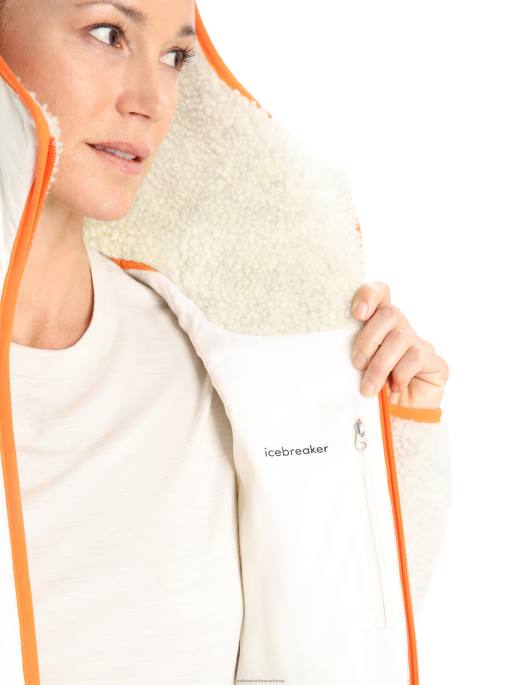 Icebreaker Kvinder realfleece merino høj luv langærmet hætte med lynlås B00X876 tøj ecru lyng/sne