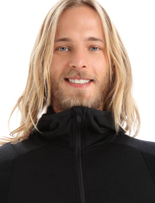 Icebreaker Mænd zoneknit merino langærmet hættetrøje med lynlås B00X218 tøj sort