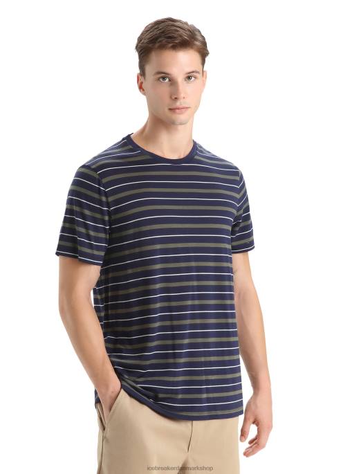 Icebreaker Mænd merino wave kortærmet stribet t-shirt B00X21 tøj midnatsflåde/loden