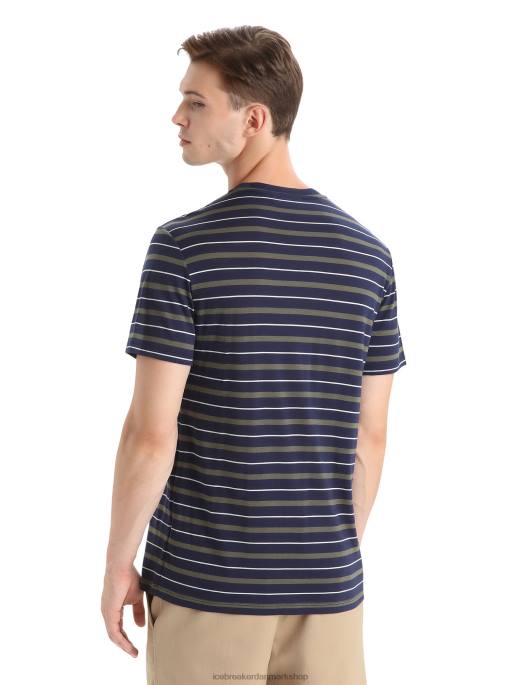 Icebreaker Mænd merino wave kortærmet stribet t-shirt B00X21 tøj midnatsflåde/loden