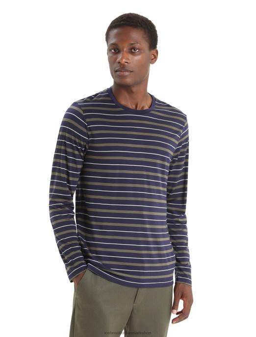 Icebreaker Mænd merino wave langærmet stribet t-shirt B00X197 tøj midnatsflåde/loden