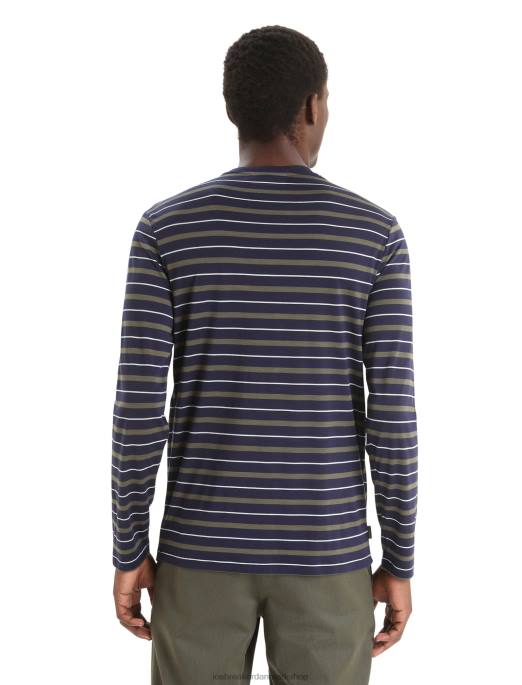 Icebreaker Mænd merino wave langærmet stribet t-shirt B00X197 tøj midnatsflåde/loden