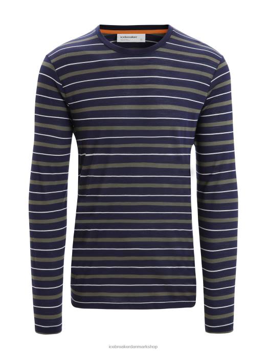 Icebreaker Mænd merino wave langærmet stribet t-shirt B00X197 tøj midnatsflåde/loden